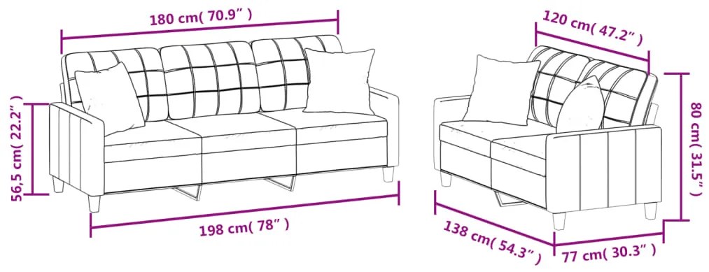2 pcs conjunto de sofás com almofadas couro artificial cinzento