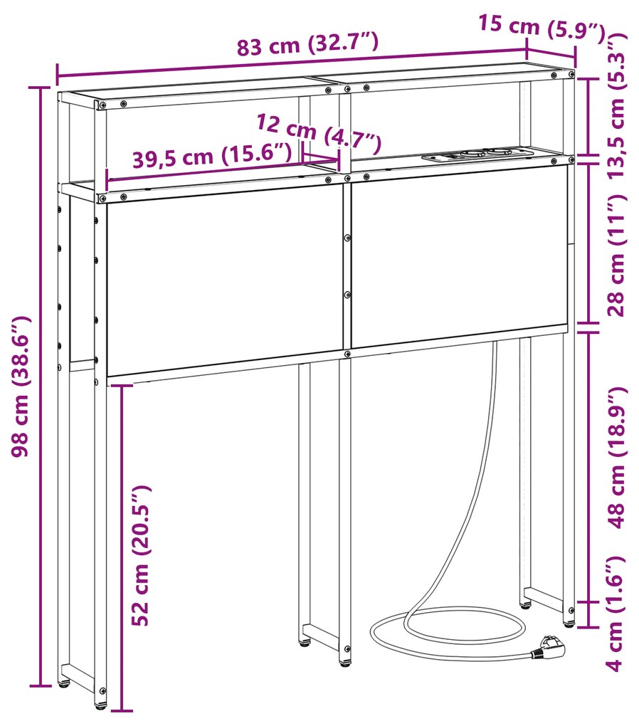 Cabeceira de armazenamento com cabeceira Carvalho sonoma 80 cm