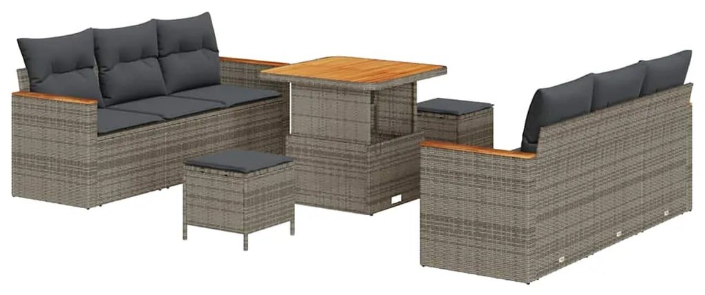 Conjunto de Sofá para Jardim vidaXL 9 Peças com Almofadas Cinzas Ratta