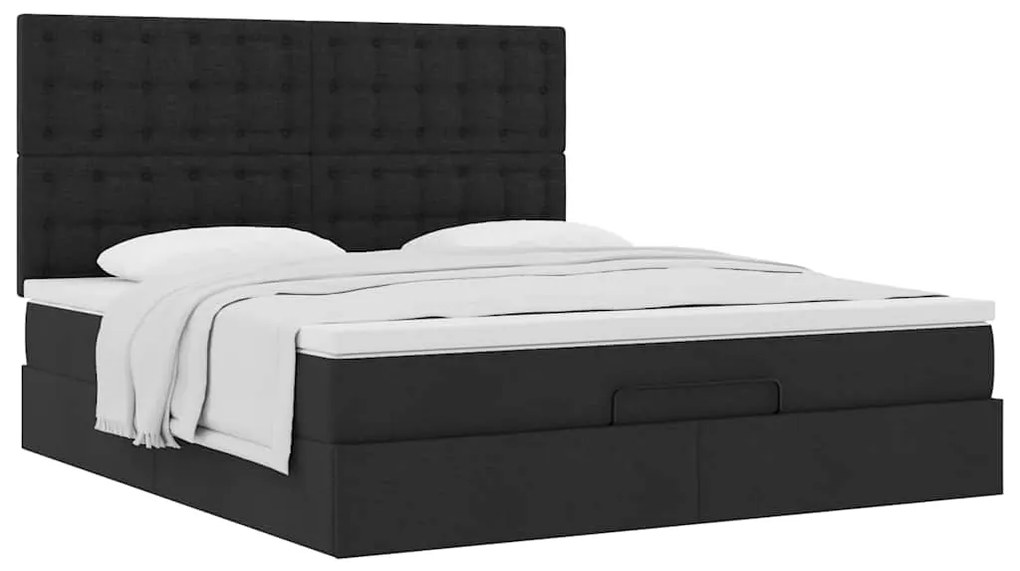 Estrutura de cama otomana com colchão 160x200 cm tecido preto