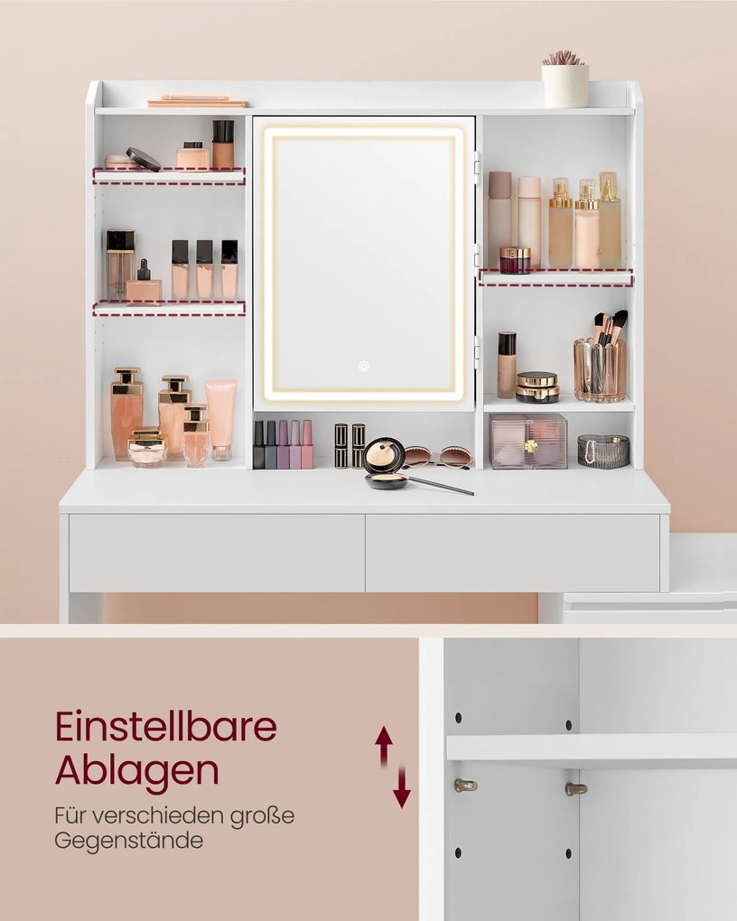 Toucador com iluminação LED moderno 40 x 118,3 x 145 cm em branco