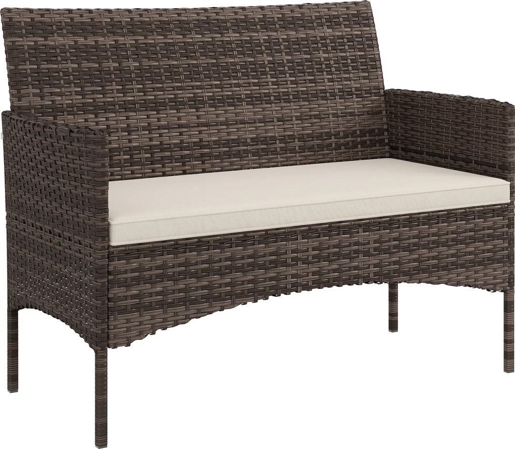 Outsunny Sofá de Exterior em Rattan de 2 Lugares Sofá de Jardim com Almofada Lavável Estrutura de Aço para Varanda Caqui | Aosom Portugal