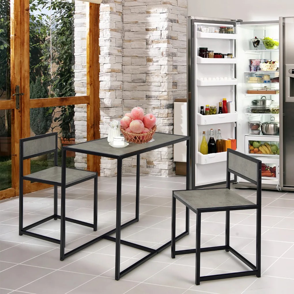 Conjunto cozinha com Mesa Compacta e 2 Cadeiras com Estrutura Metálica para Pequenos Espaços Cozinha Sala de Jantar Bistró Cinzento