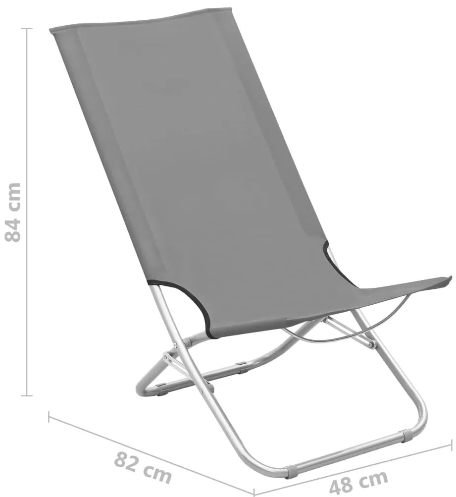 Cadeiras de praia dobráveis 2 pcs tecido cinzento