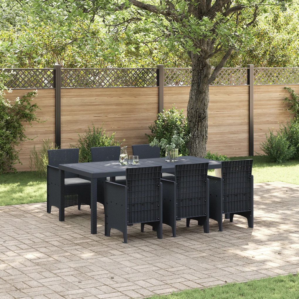 vidaXL Conjunto de Jantar para Jardim de 7 Peças com Almofadas Cinza Escuro Rattan