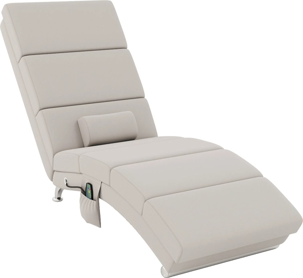 HOMCOM Poltrona Relaxante com Massagem e Aquecimento Meridienne com Controle Remoto e Almofada Tecido de Linho Creme | Aosom Portugal