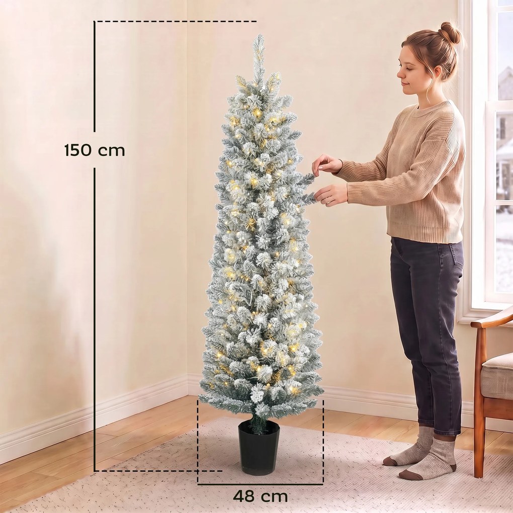 Árvore de Natal Nevada com 150 Luzes LED 150 cm 8 Modos 250 Pontas Verde e Branco