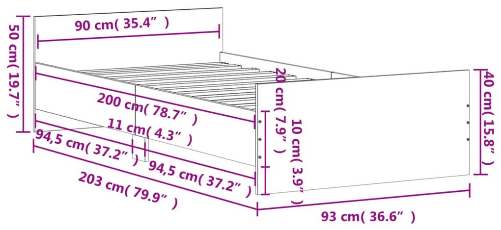 Estrutura de Cama Moona - 90x200 cm - Madeira Rustica - Design Moderno