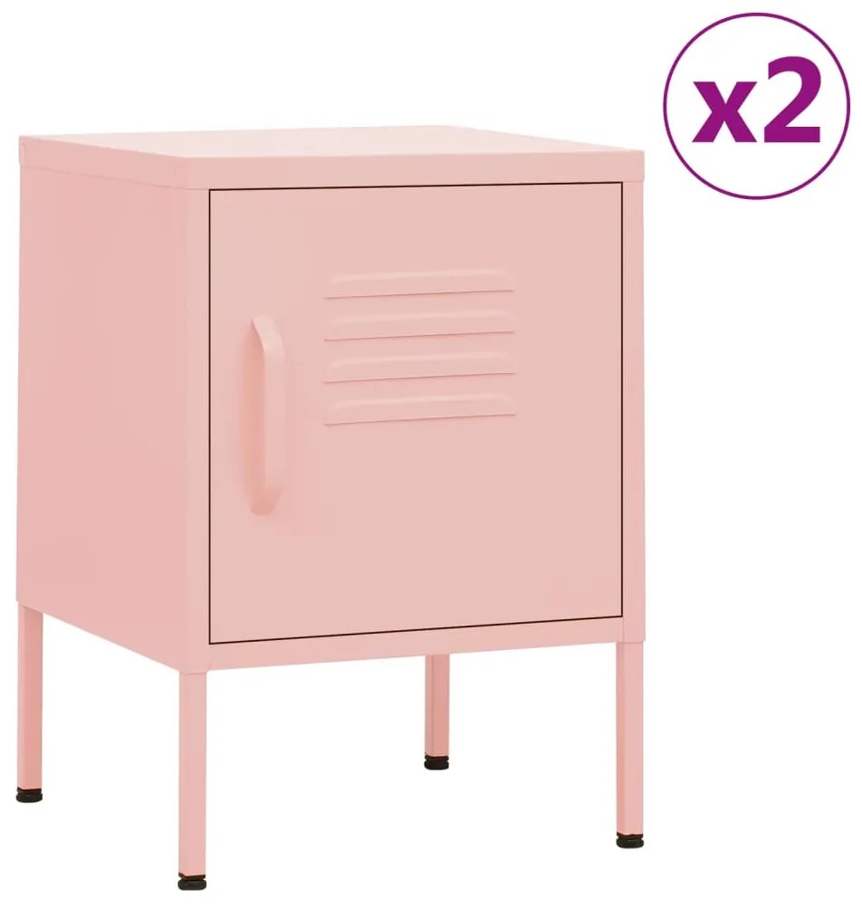 vidaXL Mesas de cabeceira 2 pcs 35x35x51 cm aço rosa