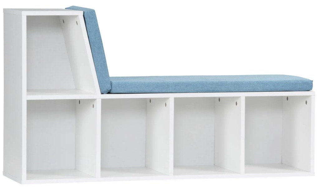 HOMCOM Biblioteca banco 2 em 1 com 5 compartimentos de armazenamento e 2 almofadas 108 x 30 x 60 cm branco azul | Aosom Portugal