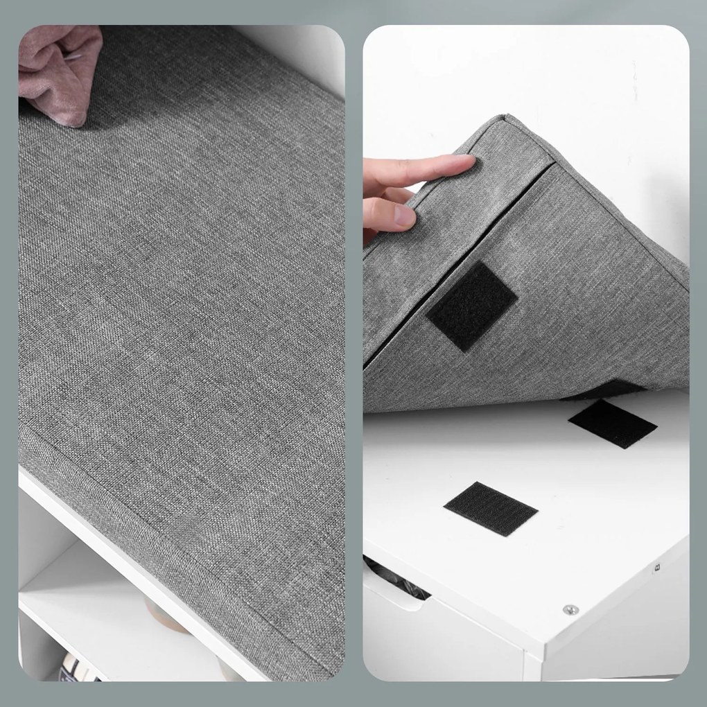 Banco para sapatos com compartimentos abertos 104 x 30 x 48 cm branco e cinzento