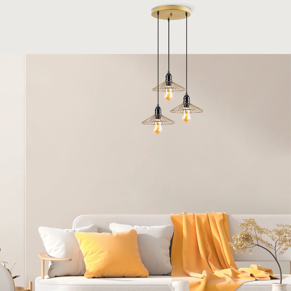 Candeeiro de Teto Kila – Dourado Brilhante – 53 x 53 x 114 cm