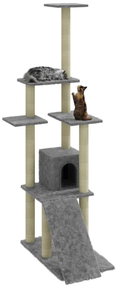 Árvore p/ gatos c/ postes arranhadores sisal 155 cm cinza-claro