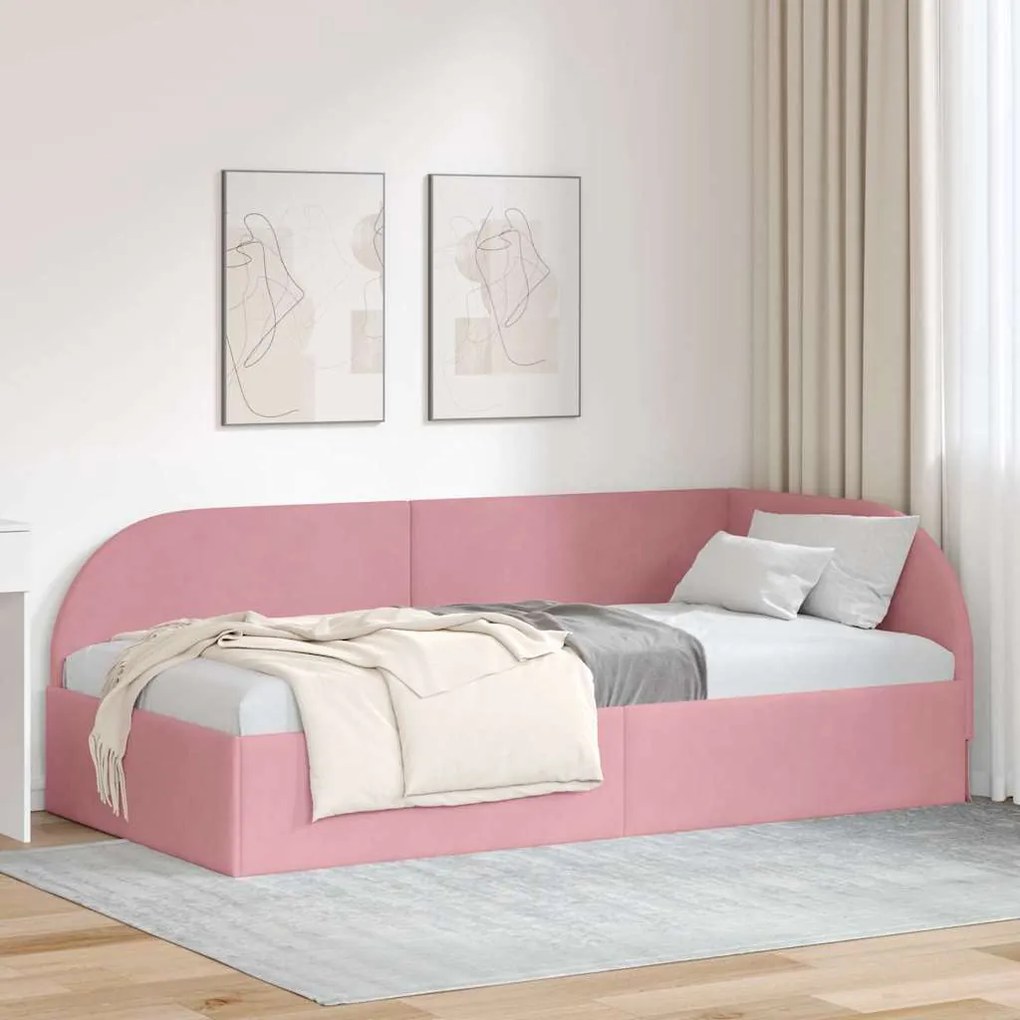 vidaXL Estrutura de Cama de Canto Rosa 90 cm x 190 cm Veludo