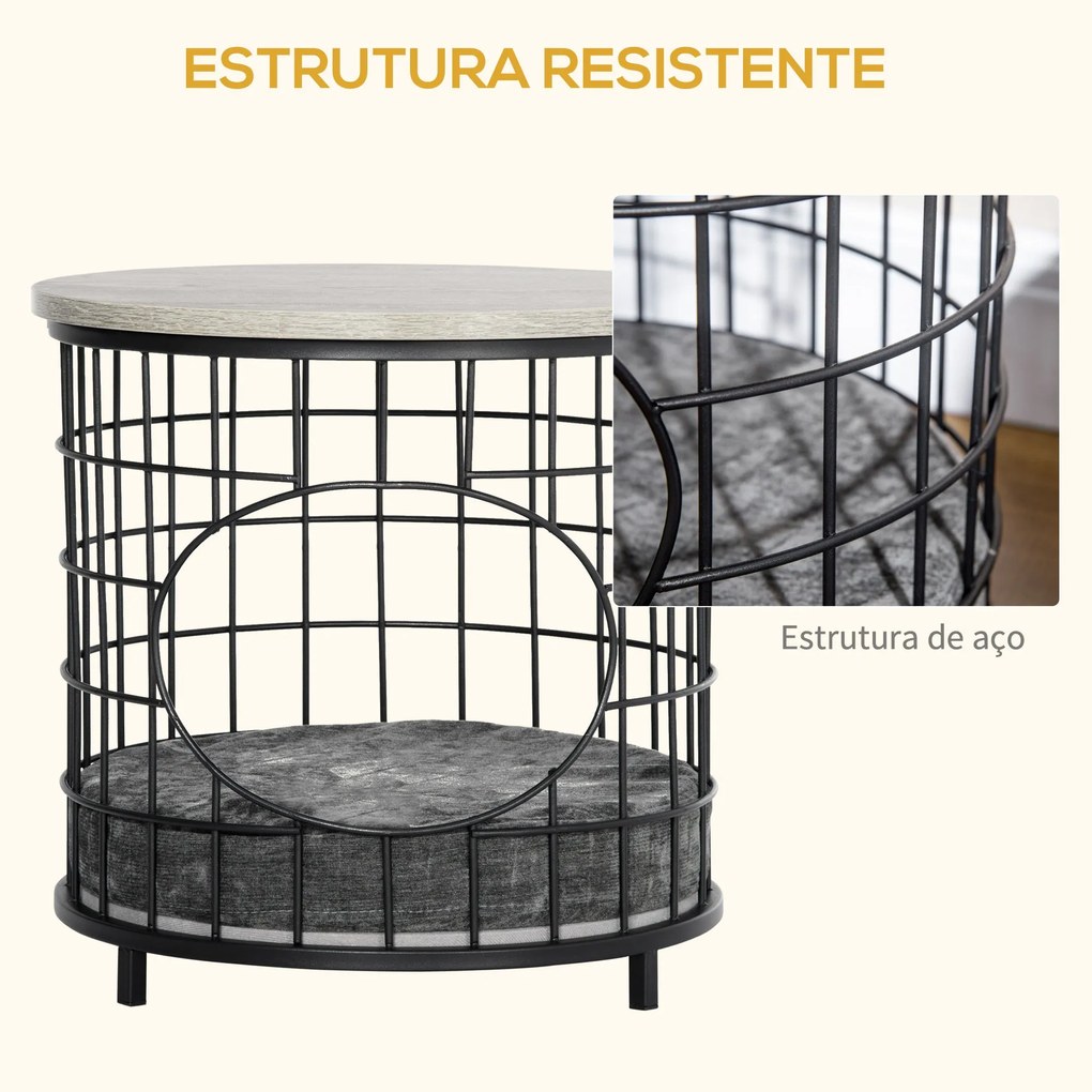 PawHut Mesa Auxiliar Mesa Lateral com 1 Orifício para Gatos Pequenos c