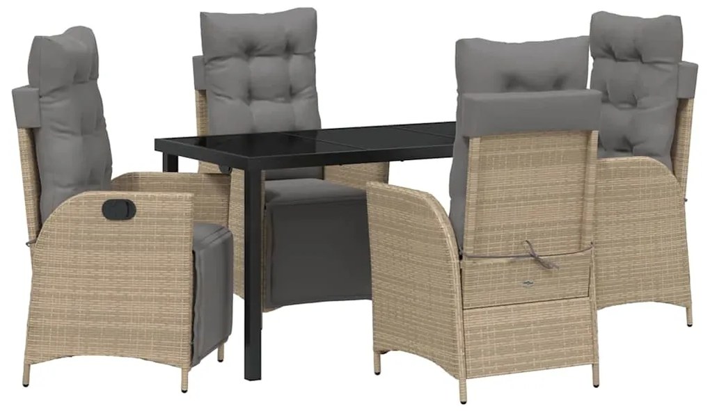 Conjunto de Jantar para Jardim com 5 Peças - Rattan Poliéster Bege