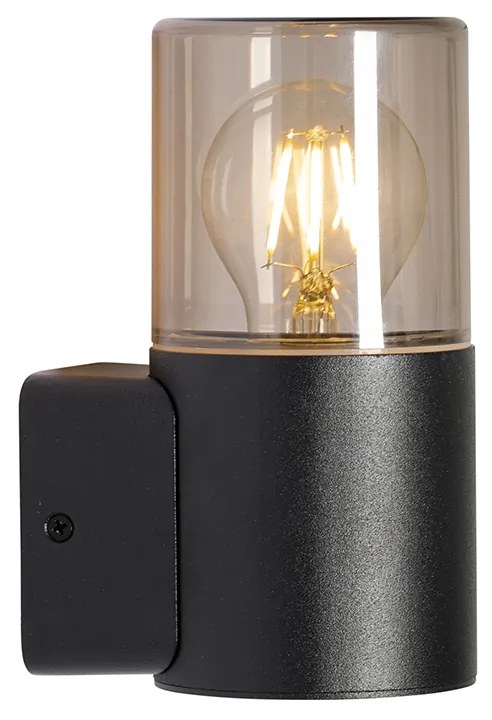 Candeeiro de parede exterior moderno preto com cúpula em fumo IP44 - Odense Moderno