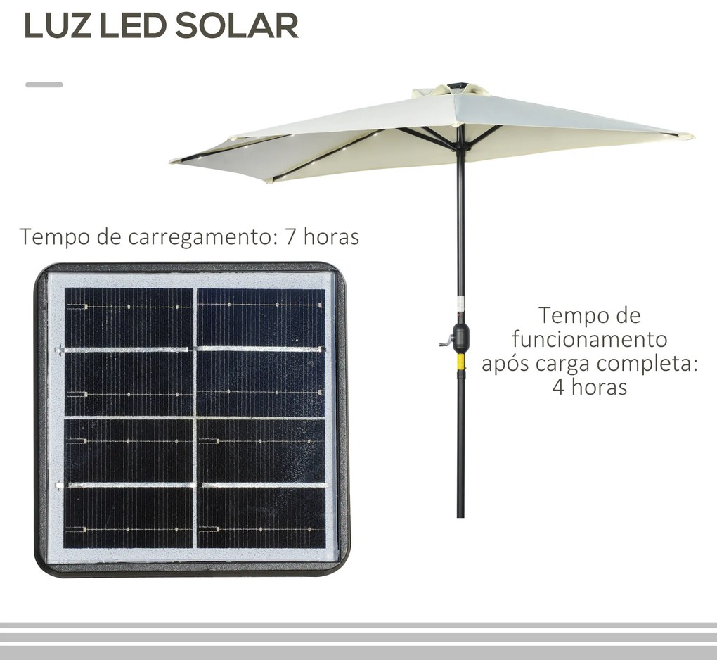 Chapéu de Sol de Jardim com 24 Luzes LED Solar Semicircular com Manivela Teto de Ventilação 265x135x240 cm Bege
