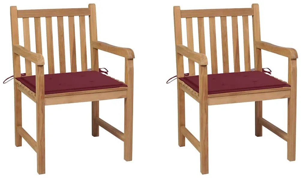 Cadeiras jardim c/ almofadões vermelho tinto 2 pcs teca maciça