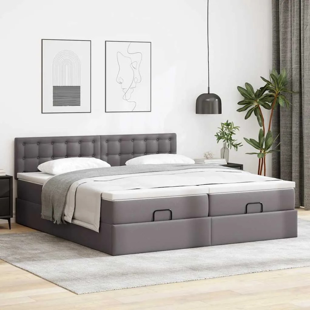 Cama otomana com colchões &amp; LEDs 180x200 cm couro artificial