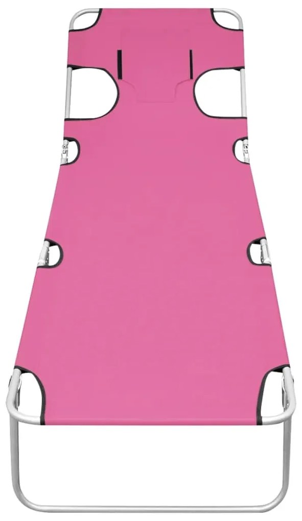 Espreguiçadeira dobrável c/ almofada cabeça aço rosa magenta