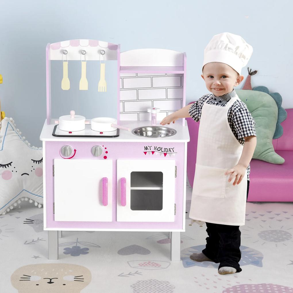 Cozinha de brinquedo para crianças acima de 3 anos educativo com espaço de armazenamento e som 55x 30x 80cm rosa