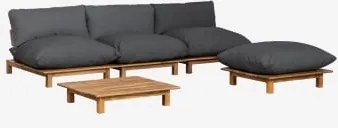 Conjunto De Jardim Com Sofá Modular Reclinável De Jardim De 3 Peças Com Mesa De Centro E Puff Em Madeira De Acácia Brina Cinza Grafito - Sklum