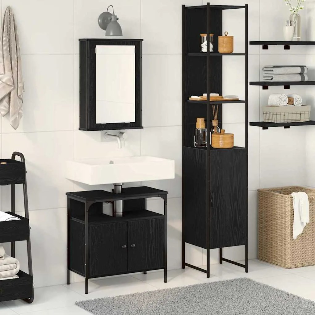 vidaXL Conjunto de Móveis para Banheiro com porta 3 pcs Carvalho preto