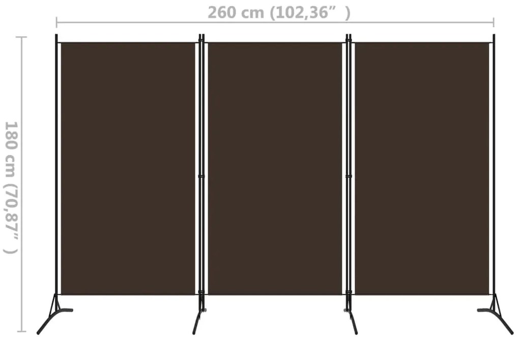 Divisória de quarto com 3 painéis 260x180 cm castanho