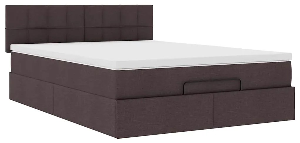 Estrutura cama otomana colchão 140x200cm tecido castanho escuro