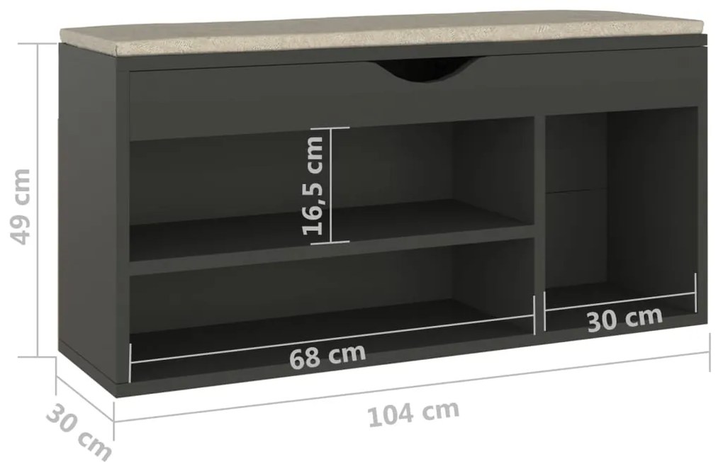 Banco sapateira c/ almofadão contraplacado 104x30x49 cm cinza