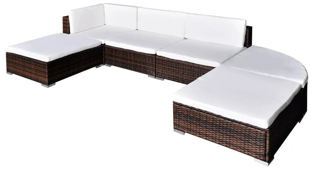 6 pcs conjunto lounge jardim c/ almofadões vime PE castanho
