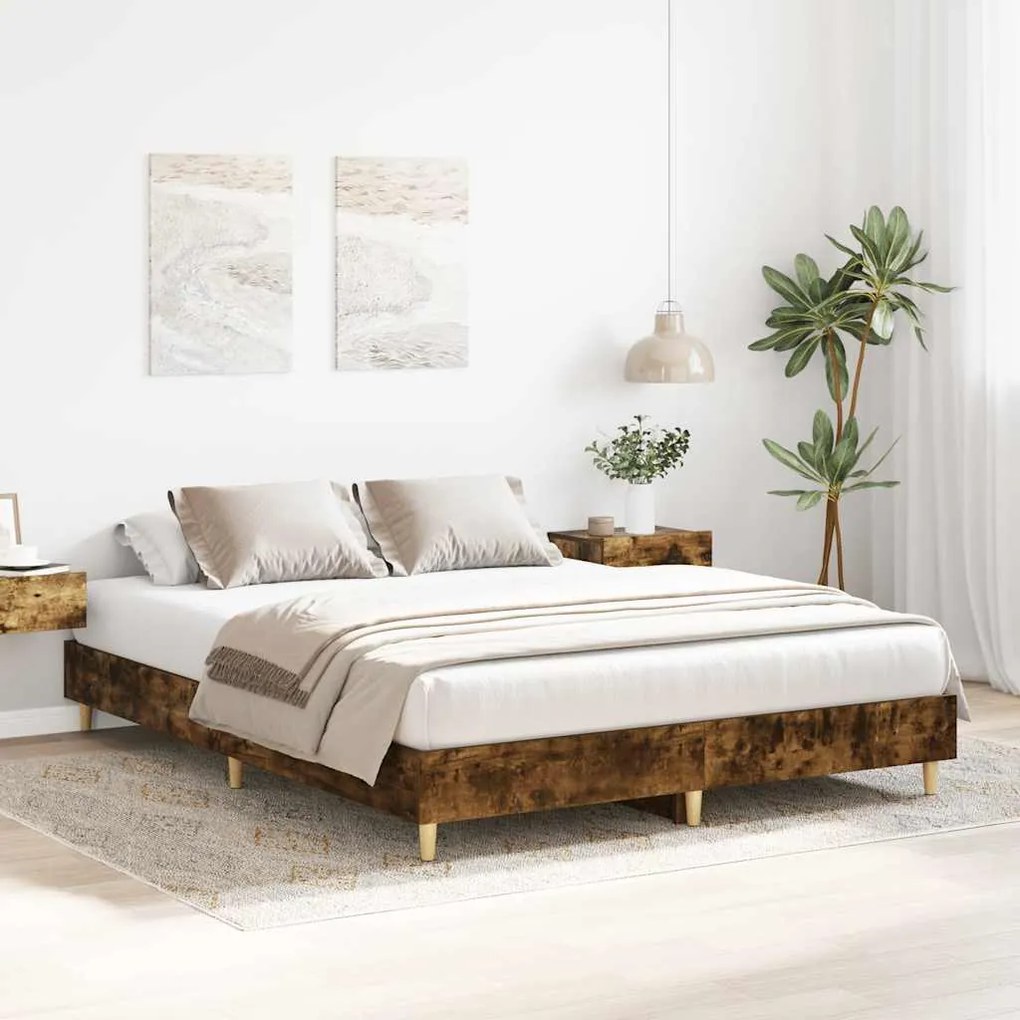 Estrutura de cama sem colchão 140x200 cm carvalho fumado