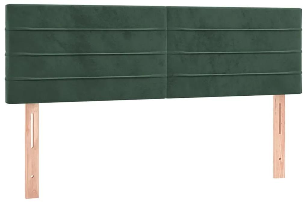 Cama box spring c/ colchão/LED 140x200 cm veludo verde-escuro