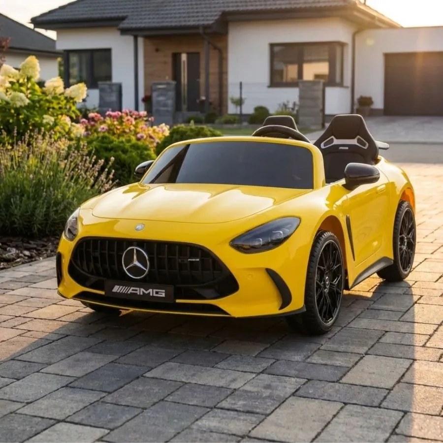 Carro elétrico para Crianças 24V, 2 Lugares, 4x4 Mercedes-Benz GT63 AMG, Rodas de espuma EVA, assento Couro ecológico Amarelo