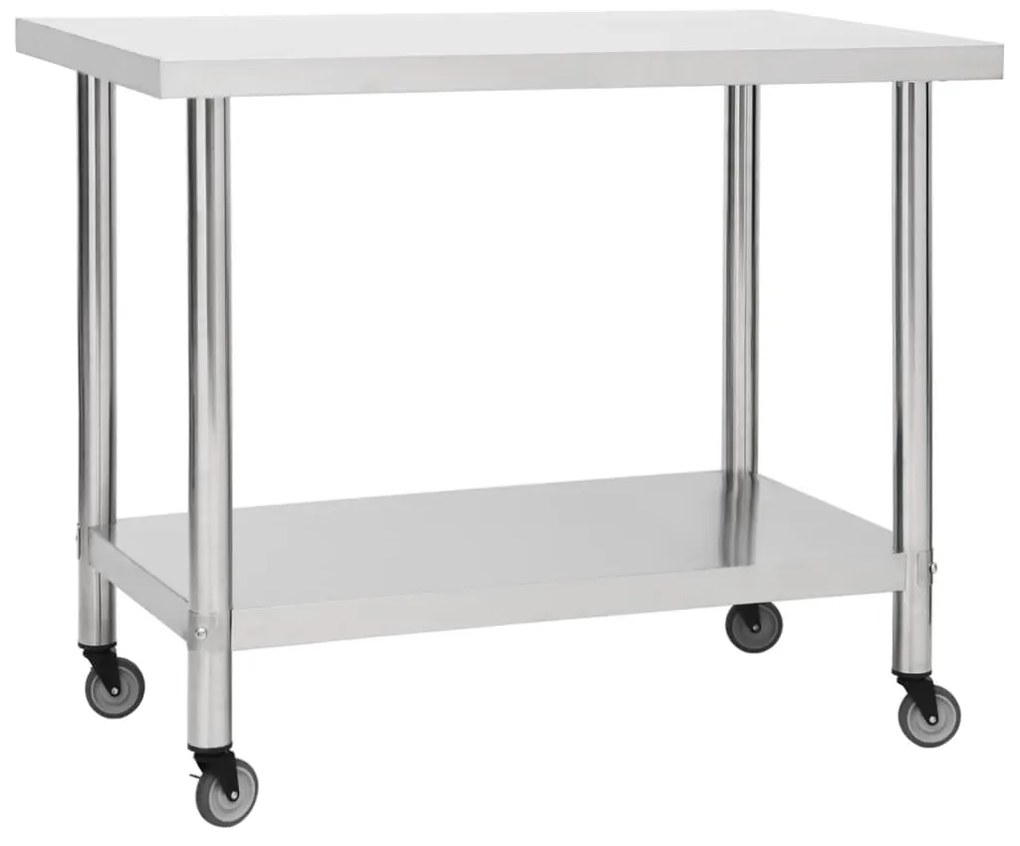 Mesa de trabalho de cozinha c/ rodas aço inoxidável 100x45x85cm