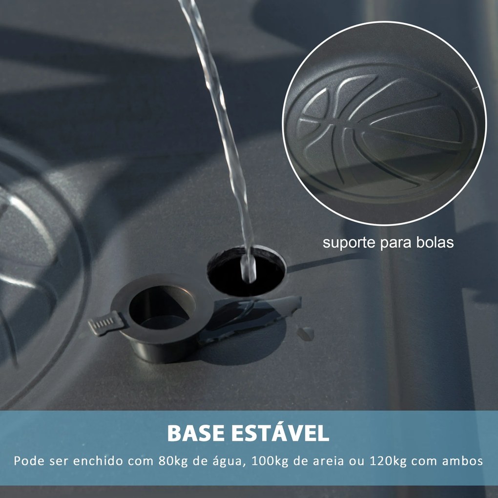 Cesta de Basquetebol com Rodas Altura Ajustável 260-305cm Cesta de Basquetebol Portátil com Tabela de PVC e Base para Exteriores 90x83x310-360cm Branc