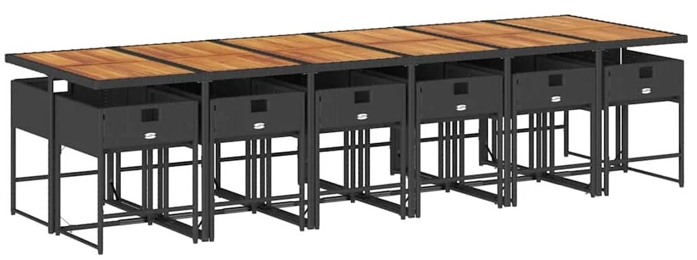 13 pcs conjunto de jantar p/jardim com almofadões vime PE preto