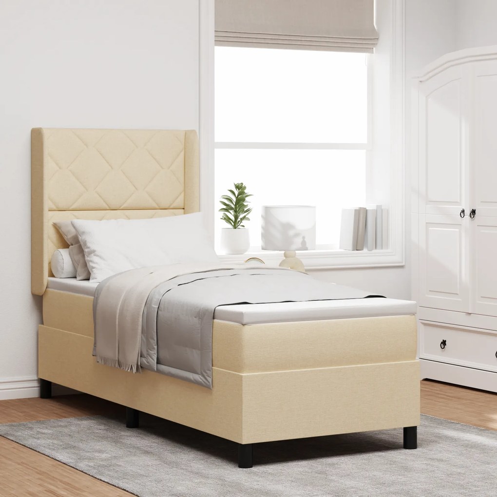 vidaXL Cama Box com Colchão e LED Creme 80x200 cm Tecido
