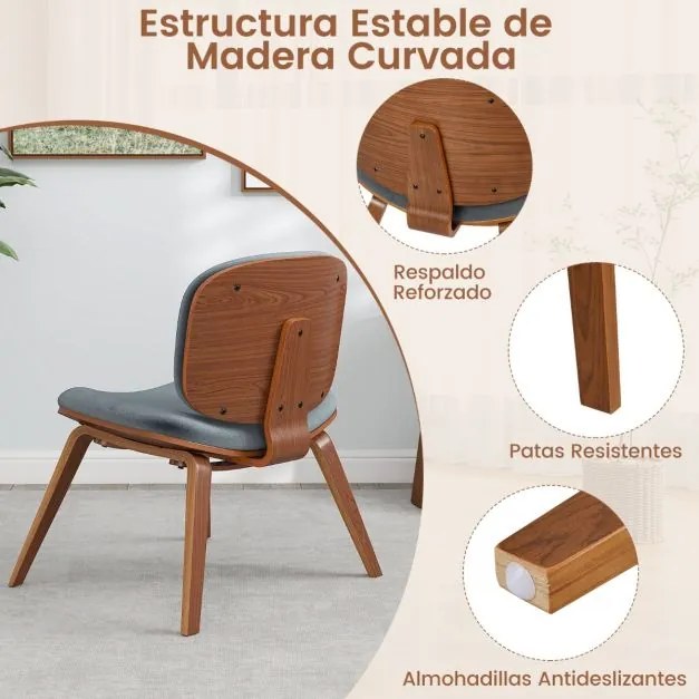 Cadeira auxiliar sem braços com encosto curvo e assento acolchoado largo para sala de jantar, sala de estar ou escritório 59 x 55 x 77 cm cor Nogueira
