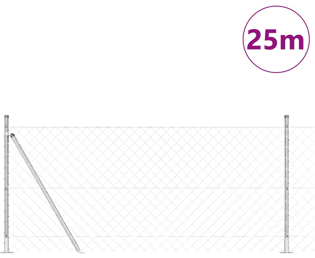 Cerca de Cadeia com 13 Postes com Flange 0,8 x 25 m Aço Galvanizado