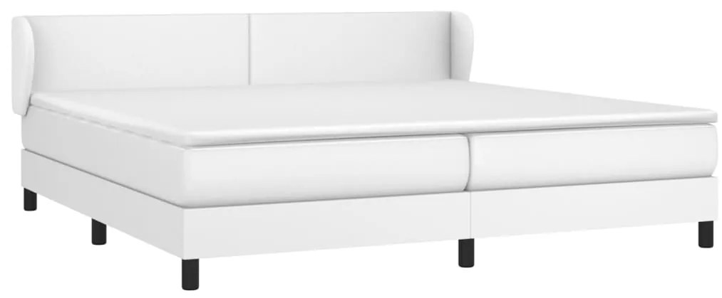 Cama com molas/colchão 200x200 cm couro artificial branco