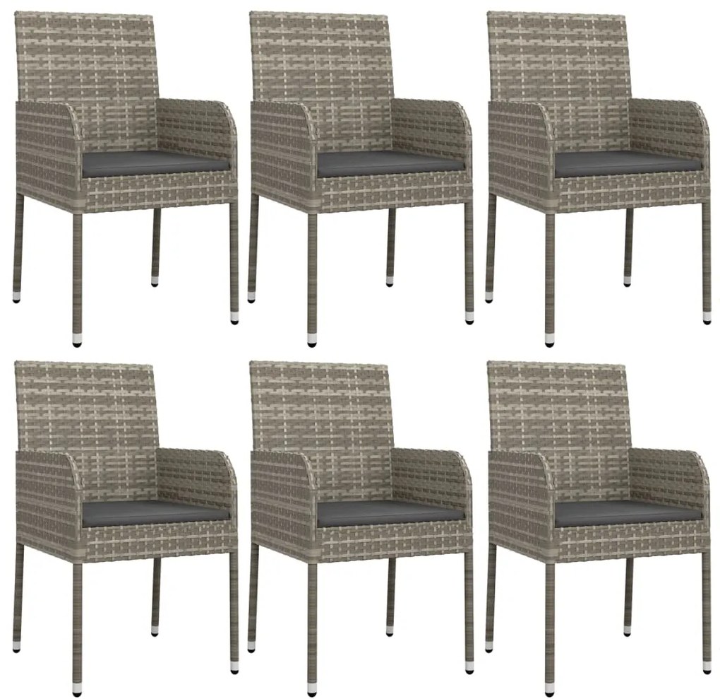 7 pcs conjunto de jantar p/ jardim c/ almofadões vime PE cinza