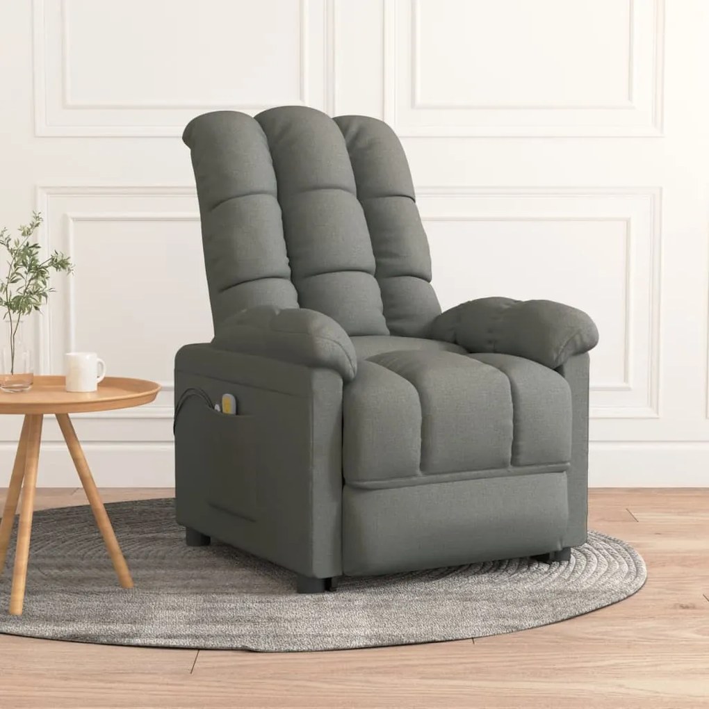 3073759 vidaXL Poltrona de massagens elétrica tecido cinza-escuro