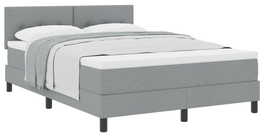 Cama Box Spring com colchão Cinza Claro 140x190 cm Tecido