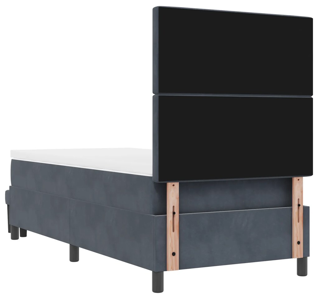Cama Box Spring com Colchão & Banco Cinza Escuro 90x190 cm Veludo
