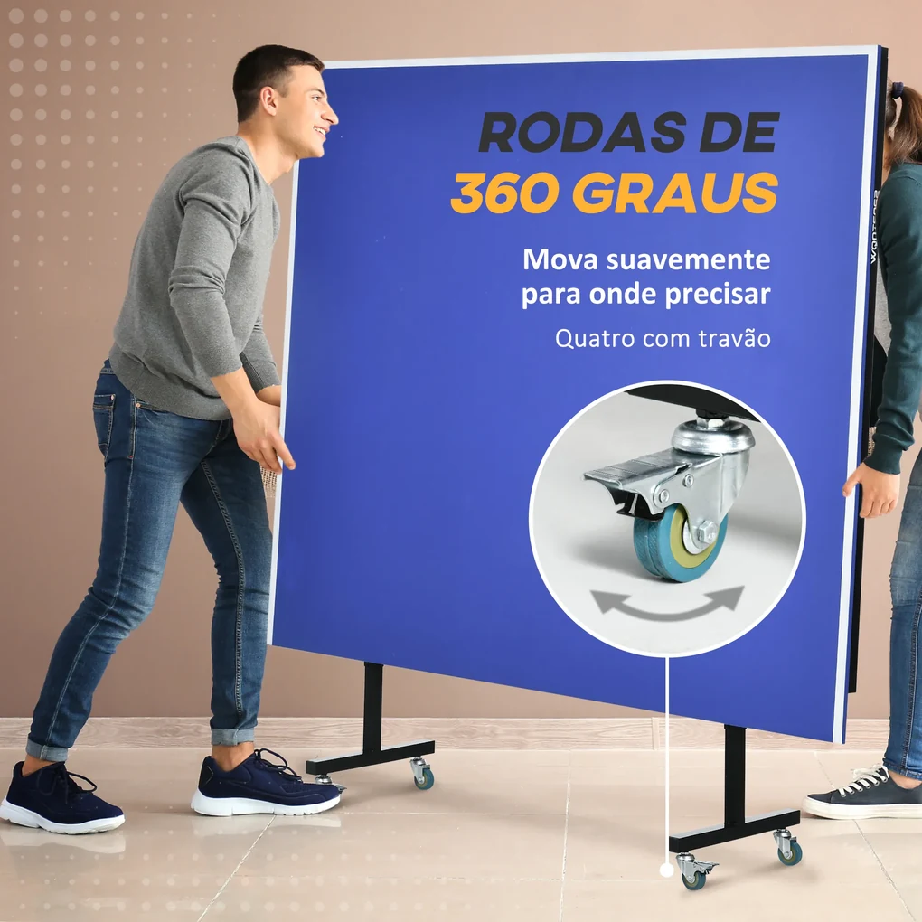 SPORTNOW Mesa de Ping Pong Dobrável com Rodas para Interior e Exterior  Tamanho Padrão com Rede Raquetes e Bolas 274x152,5x76 cm Azul