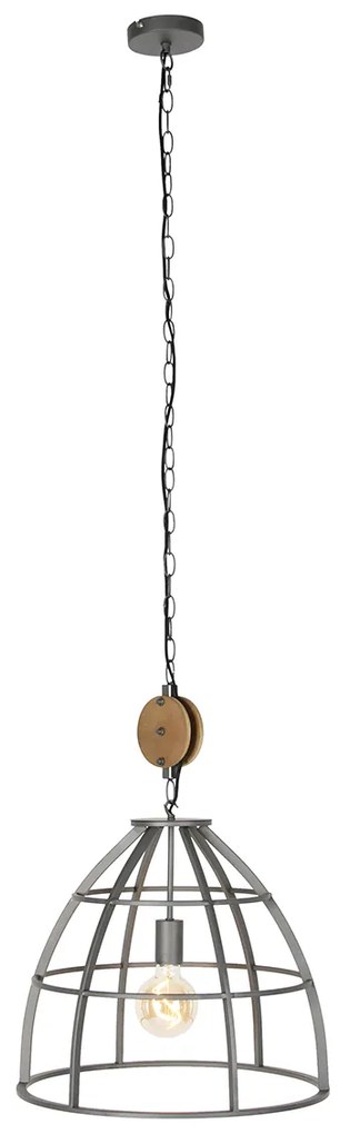 LED Candeeiro de suspensão inteligente cinzento escuro com madeira 47 cm incl. Wifi G95 - Arthur Industrial