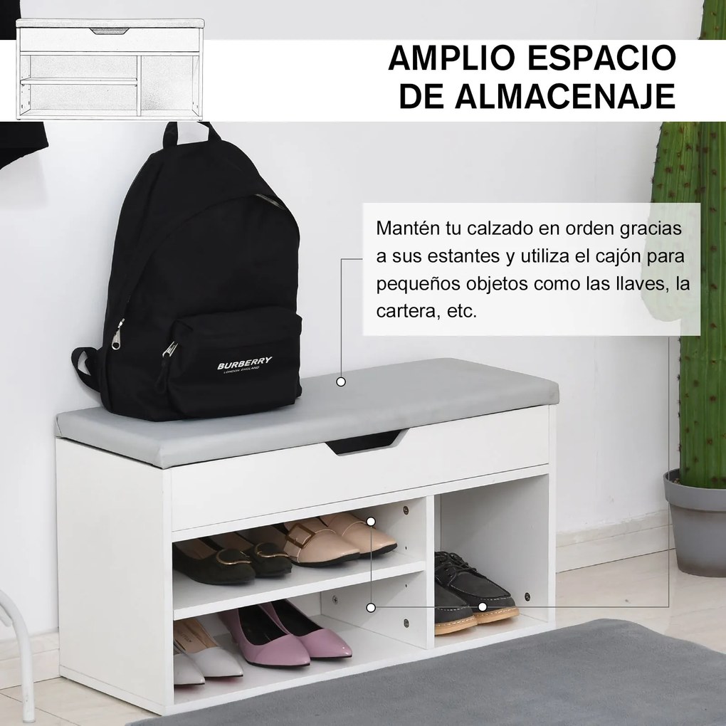 Sapateira com Assento Acolchoado para Entradas e Salões com 1 Gaveta e