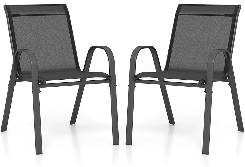 Conjunto de 2 cadeiras de jantar de jardim empilháveis Estrutura resistente ao tecido respirável Pátio exterior Praia 55 x 67 x 83 cm Preto